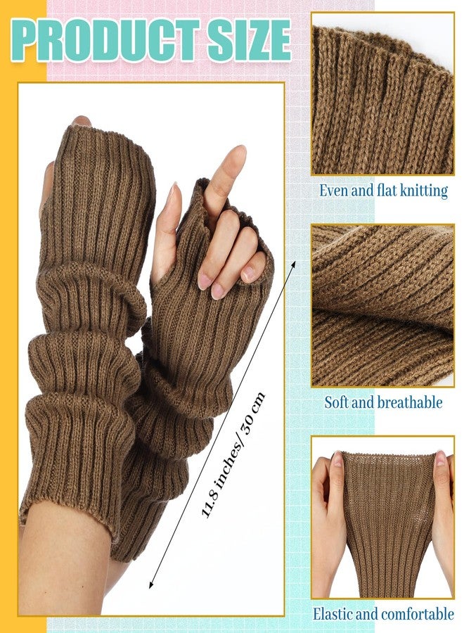 Berlune 6 Pairs Arm Kawaii Warmers Sleeves Cute Y2k Japanese Style for Women Girls Costume School, 6 Colors, Brown Color, about 11.8 inches/ 30 cm - Image 2