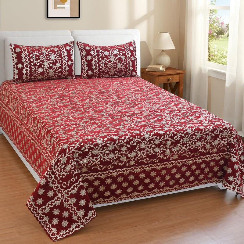 jayvaam Luxury Velvet Bedsheet – King Size Luxury Bed Sheet – Ultra Soft, Cozy & Warm Bedding for Bedroom – Hypoallergenic & Elegant Velvet Texture (Crystal 01 MEHROON 100X100, Velvet Bedsheet) - Image 5