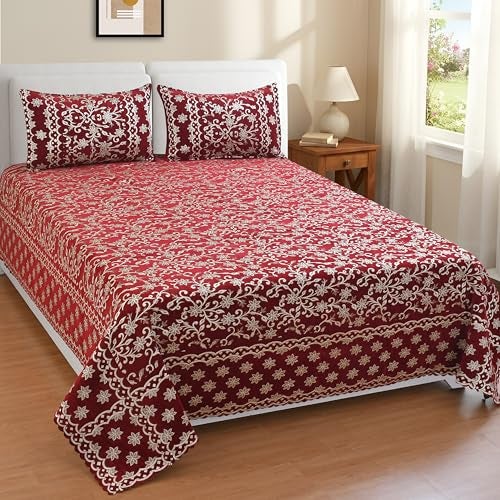jayvaam Luxury Velvet Bedsheet – King Size Luxury Bed Sheet – Ultra Soft, Cozy & Warm Bedding for Bedroom – Hypoallergenic & Elegant Velvet Texture (Crystal 01 MEHROON 100X100, Velvet Bedsheet) - Image 1