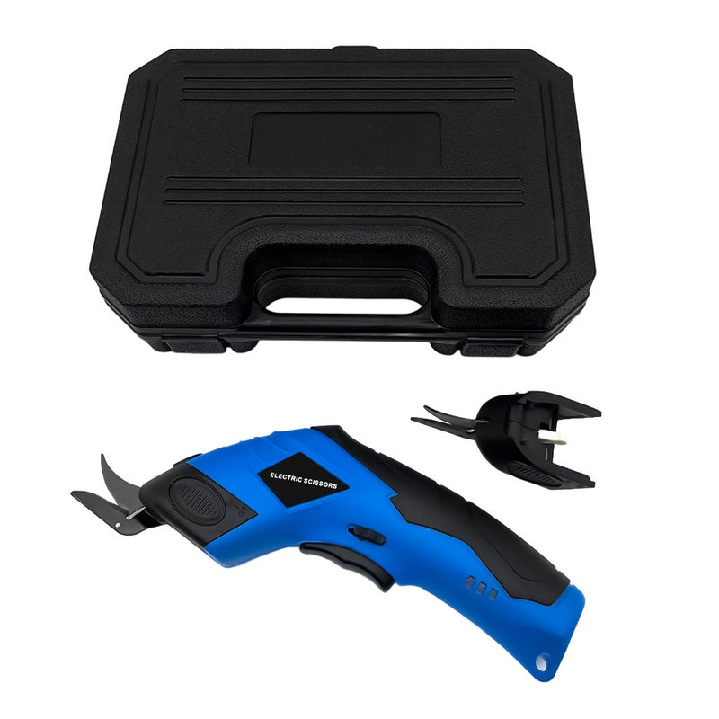 Electric Cloth Cutter: 2 Blade Heads Plastic Box, Reinforced Drop-Resistant Housing, Ergonomic Effort-Saving Handle - High-Strength Wear-Resistant Alloy Steel Blade, Push Button Anti-Accidental Start, - Image 1