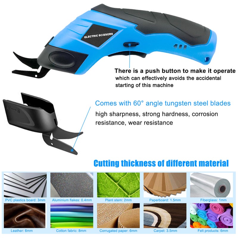 Electric Cloth Cutter: 2 Blade Heads Plastic Box, Reinforced Drop-Resistant Housing, Ergonomic Effort-Saving Handle - High-Strength Wear-Resistant Alloy Steel Blade, Push Button Anti-Accidental Start, - Image 5