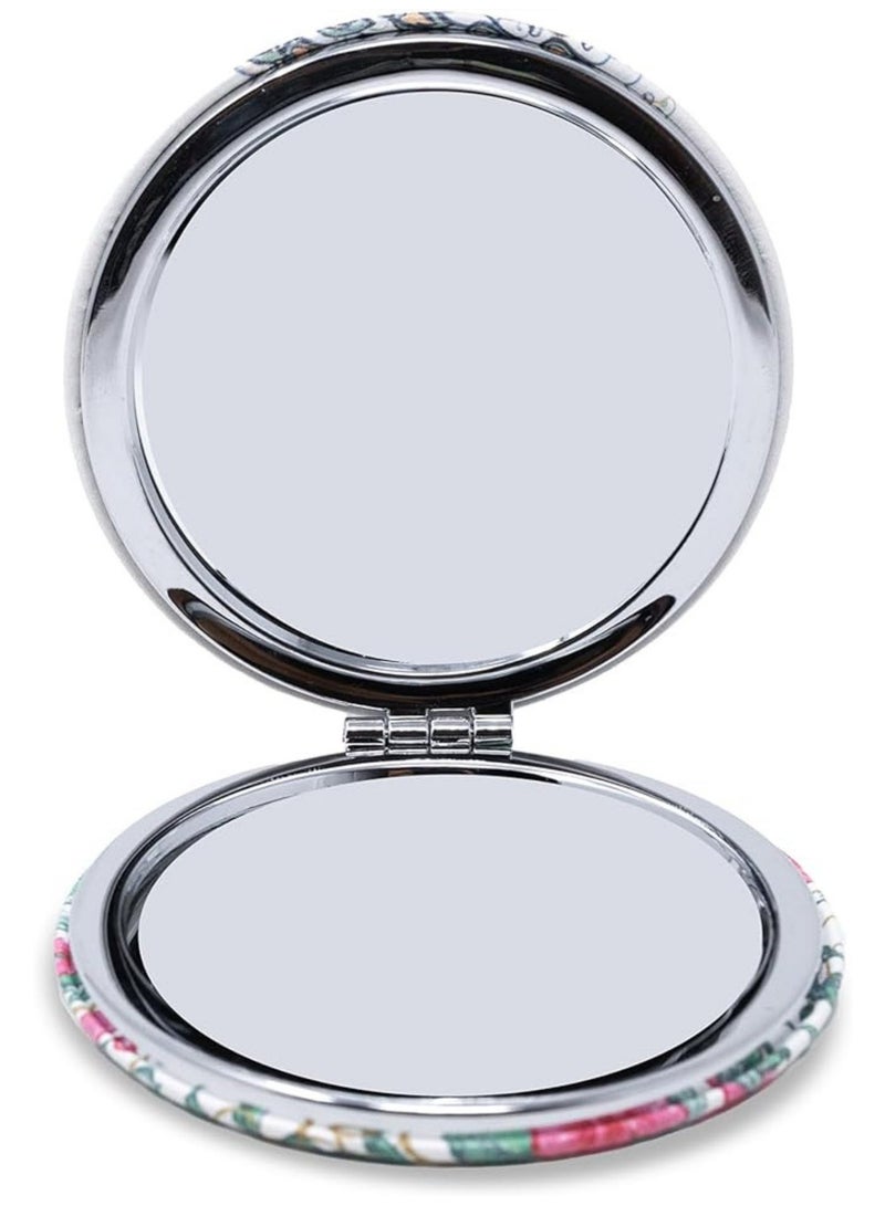 مرآة مكياج صغيرة الحجم بتصميم زهور محمولة مع سلسلة مفاتيح - Image 3