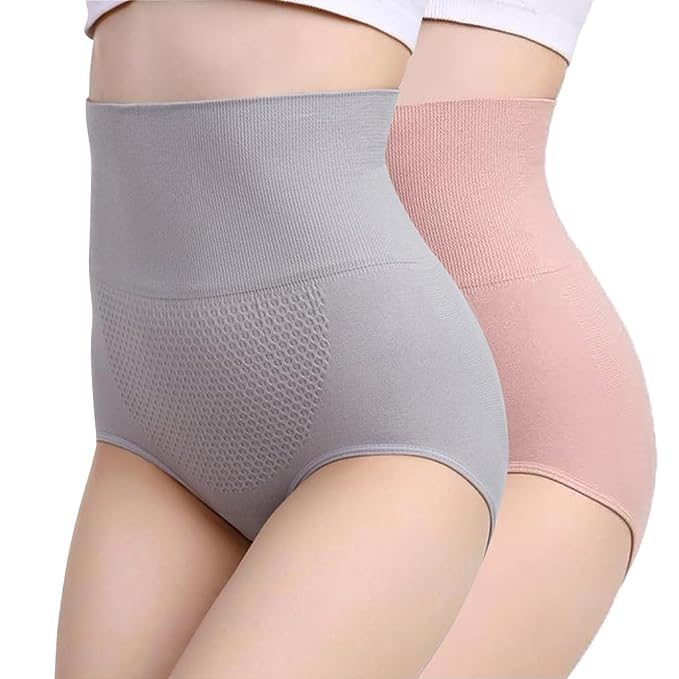 KROYWEN Women's Cotton Spandex High Waist Seamless Slimming Panties 360 Tummy Tucker/Tummy Control Panty… Pink,Grey - Image 2