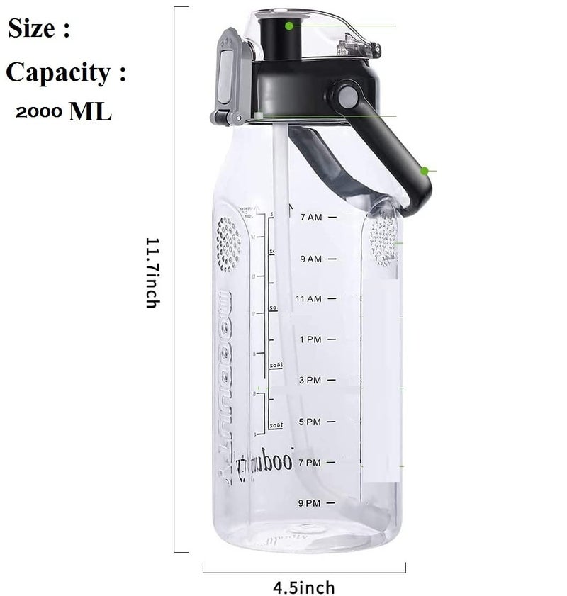 Delzon 2 Liter Motivational Sipper Bottle with Times to Drink Leackproof and BPA Free Material for Men Women Office Bottle Multi Color - Image 2