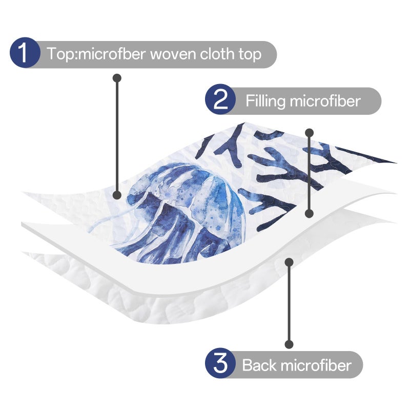 Xruibed Coastal Quilt Set King Size Blue Nautical Beach Quilt Coverlet Reversible Lightweight Bedspread with 2 Pillowshams Soft Microfiber Quilt Set for All Season 110"x90" - Image 5