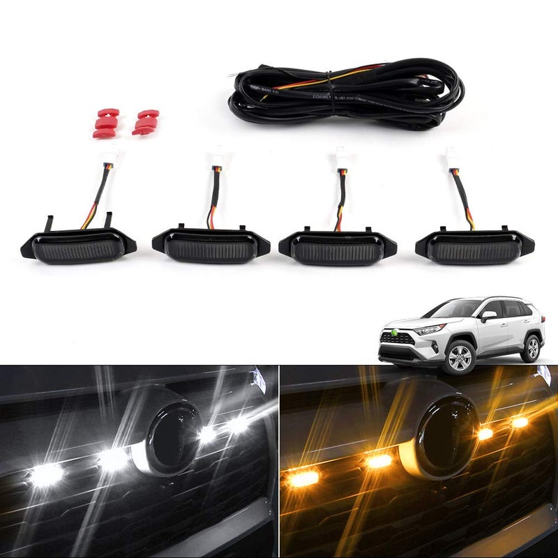 Autorder LED Grille Lights for Toyota RAV4 2025 2024 2023 2022 2021 2020 2019 Accessories Front Warning Bulbs with Amber Light and White Light 4PCS Not Fit for AdventureRAV4 PHEV