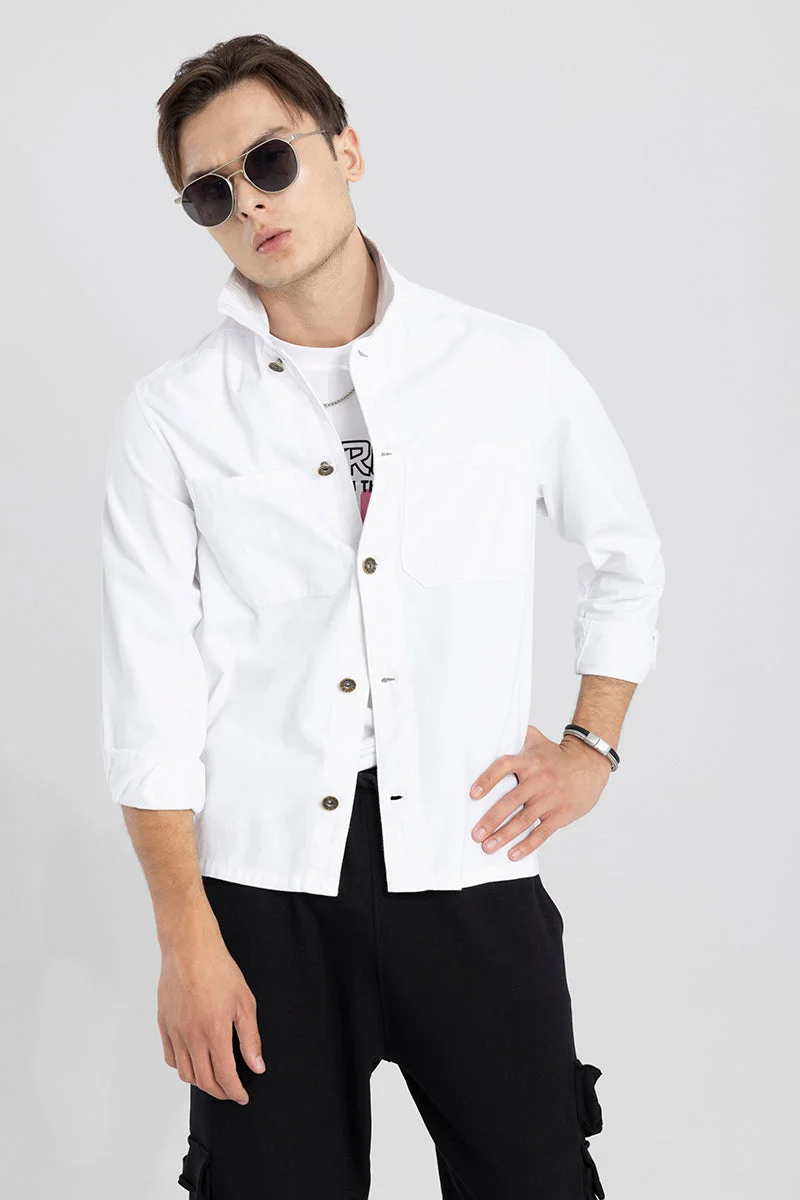 SNITCH White Solid Long Sleeve Relaxed Casual Overshirt