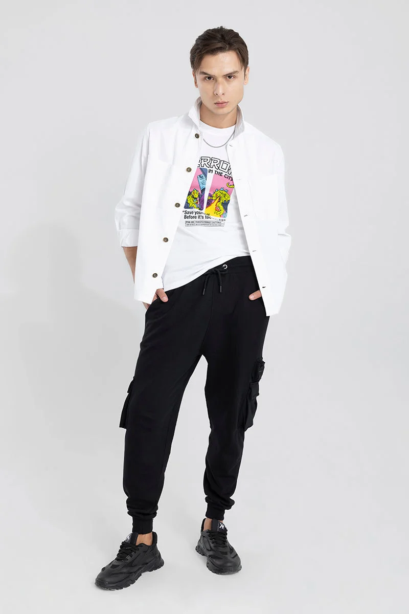 SNITCH White Solid Long Sleeve Relaxed Casual Overshirt