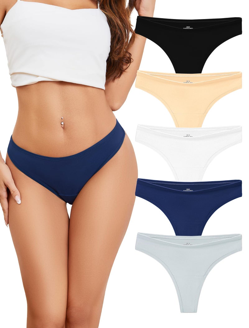voenxe Thongs for Women Cotton Underwear,Breathable Soft Panties,Ladies Workout Undies Comfortable,Moisture Wicking thong,Athletic Tangas Stretch 5 Pack Basics - Image 1
