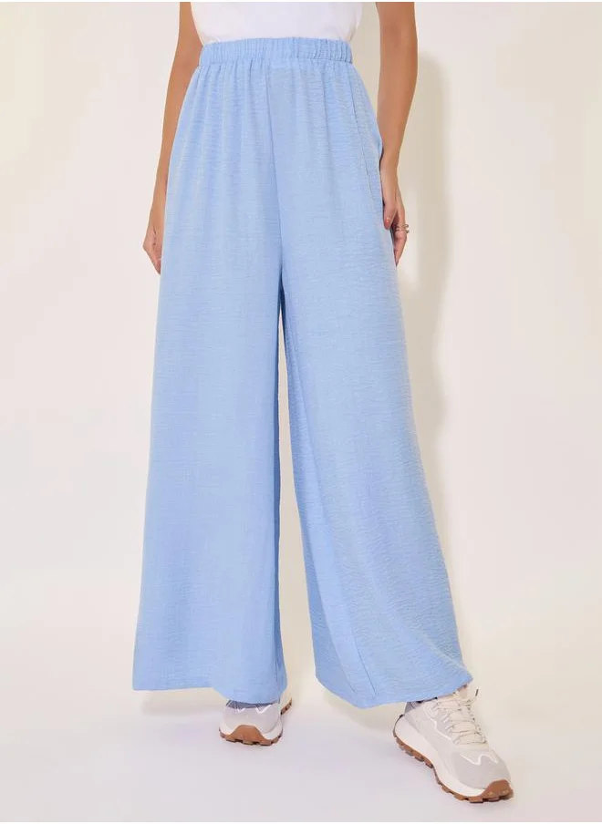 Styli Mid Rise Elasticated Waistband Wide Leg Pants