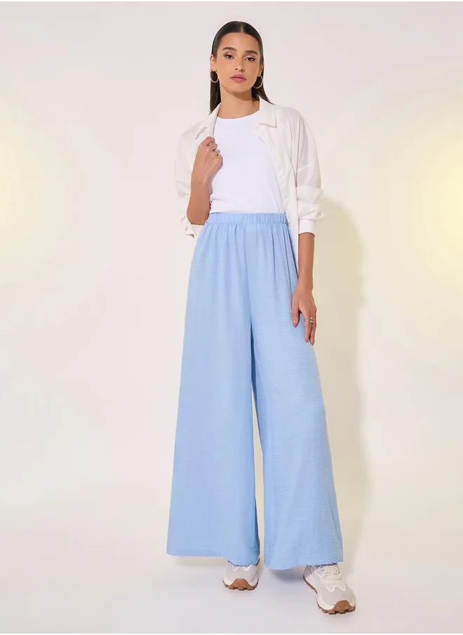 Styli Mid Rise Elasticated Waistband Wide Leg Pants