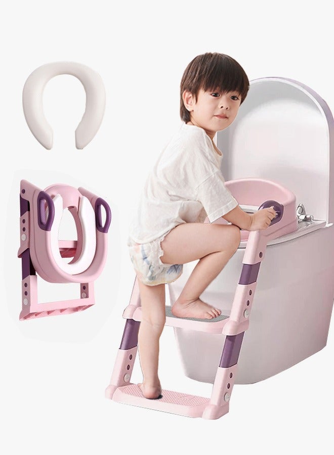 Potty Training Seat with Step Stool, 2 in 1 Trainer Toilet with PVC Cushion, Adjustable Height Toilet Training Seat, Children's Toilet for Most Standard Toilets - Image 1