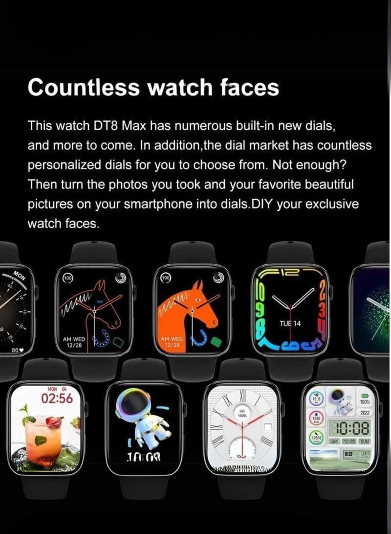 DT NO.I Pro 8 Smart Watch with Bluetooth Calling, Long Battery Life, Fitness & Heart Rate Monitor, Business & Sports Smartwatch for Men and Women – Black  - Image 2