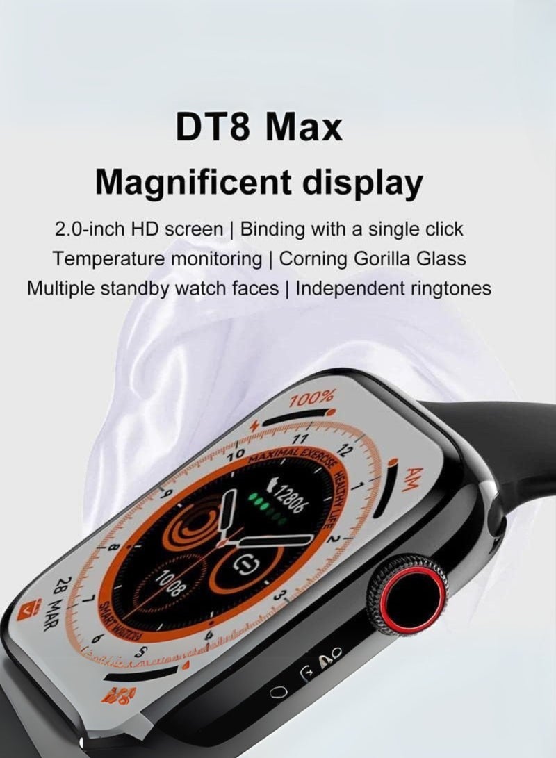 DT NO.I Pro 8 Smart Watch with Bluetooth Calling, Long Battery Life, Fitness & Heart Rate Monitor, Business & Sports Smartwatch for Men and Women – Black  - Image 4