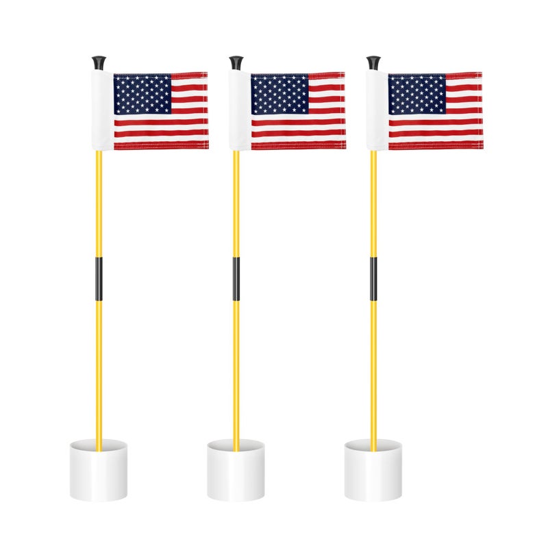 KINGTOP Miniature Golf Flagsticks Practice Putting Green Flags for Yard Golf Pin Flag Hole Cup Set Portable 2Section Design with US Flags 3ft Pole 3Pack