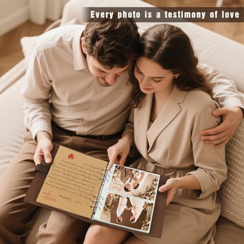 Artmag Photo Album 4x6 200 Photos, Thick Leather Cover Picture Album with 30 PCS Kraft Writing Paper Holds 200 Horizontal Photos for Family Wedding Anniversary (Brown) - Image 5