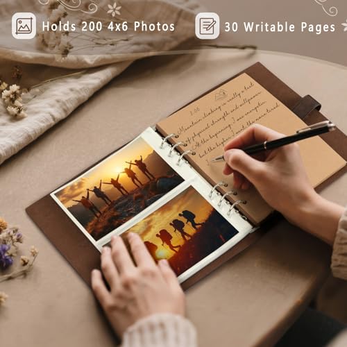 Artmag Photo Album 4x6 200 Photos, Thick Leather Cover Picture Album with 30 PCS Kraft Writing Paper Holds 200 Horizontal Photos for Family Wedding Anniversary (Brown) - Image 3