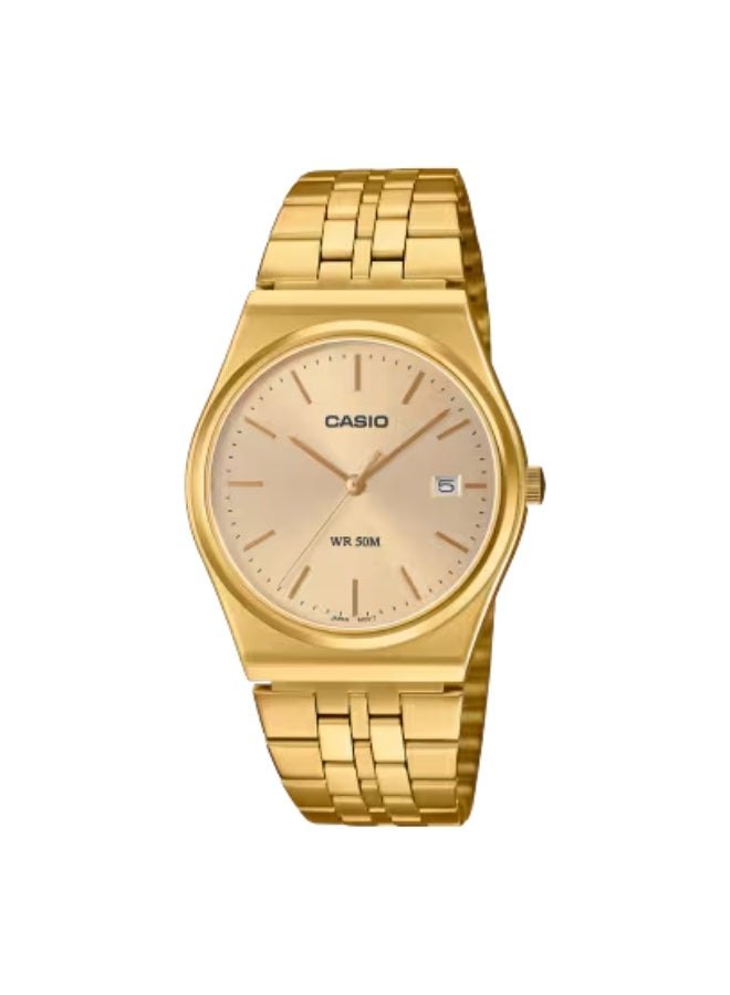 Casio MTP-B145G-9AVDF Men's Analog Watch – Champagne/Cream Dial , Gold-Tone Stainless Steel Bracelet , Retro 80s Design , Day-Date Display , 50M Water Resistant