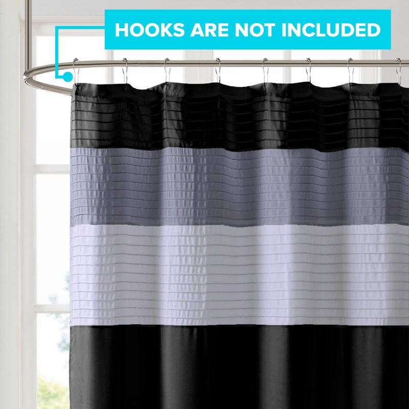 Comfort Spaces Windsor Bathroom Shower Pieced Ruffle Pattern Modern Elegant Microfiber Fabric Bath Curtains, 72x72, Black - Image 2