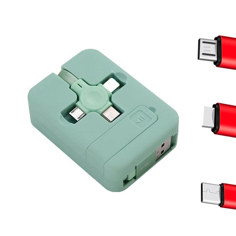 comfrt Three in One Charging Cable Roll - 2022 [New] USB Cable Multiple Charger - Creative Portable 3-in-1 Mobile Phone Charger - for IP/Android/Type-C/Micro-USB (Green) - Image 1