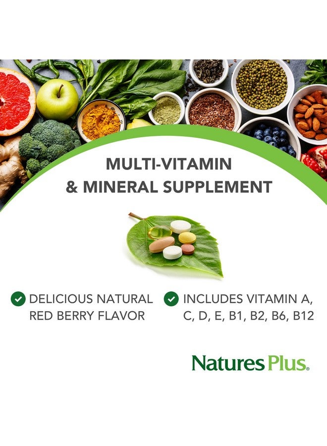 Nature's Plus فيتامينات متعددة قابلة للمضغ للبالغين من ناتشرز بلس 90 قرص نباتي بنكهة الفواكه الحمراء الاستوائية مكمل غذائي طبيعي لصحة عامة وطاقة خالية من الغلوتين 90 حصة - Image 3