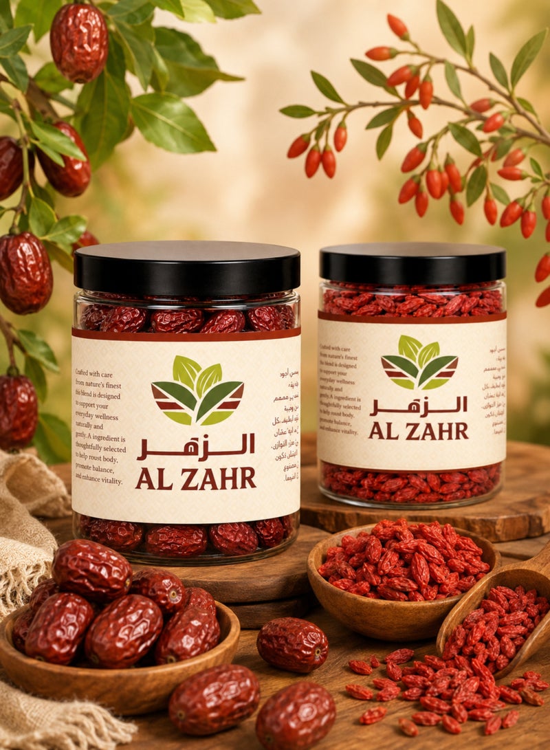 زهر مزيج توت الغوجي والعناب الأحمر 200 جم (100 جم توت الغوجي + 100 جم عناب أحمر) – ثمار طبيعية نقية 100%، عالية الجودة ومختارة يدوياً | توت الغوجي وعناب (الزيزفون الصيني) مجفف فاخر - Image 2