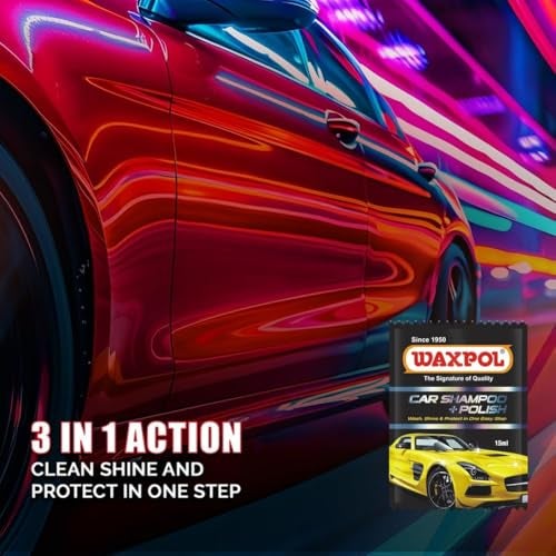 Waxpol Car Shampoo + Polish Wash & Wax | pH Balanced Concentrated Formula| High Gloss Wet Shine | Smooth Finish | No Water Spots| Snow Foam Car & Bike Wash 300 ml - Image 3