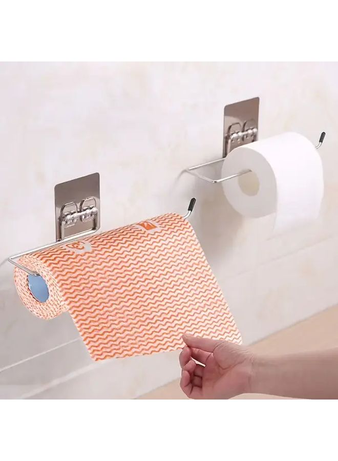 Silvery White Wall Mounted Toilet Paper Holder and Towel Rack Bathroom Kitchen Storage - Image 2