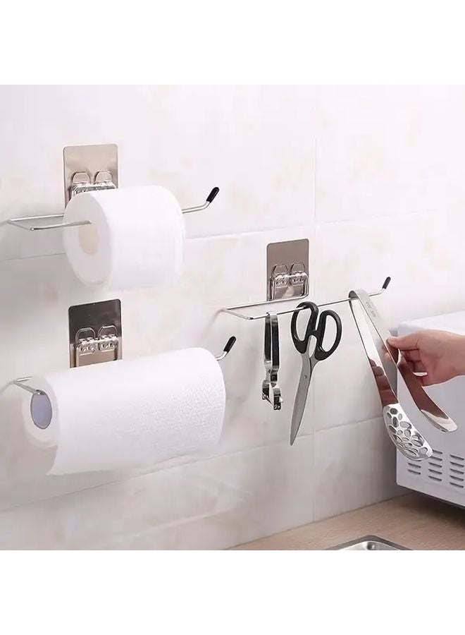 Silvery White Wall Mounted Toilet Paper Holder and Towel Rack Bathroom Kitchen Storage - Image 3