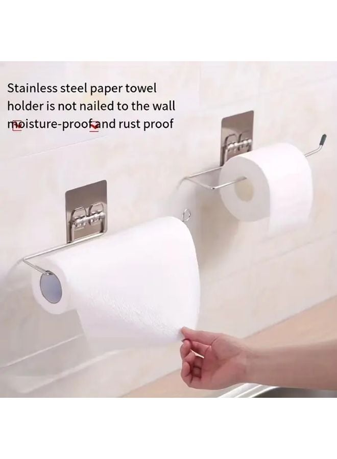Silvery White Wall Mounted Toilet Paper Holder and Towel Rack Bathroom Kitchen Storage - Image 4