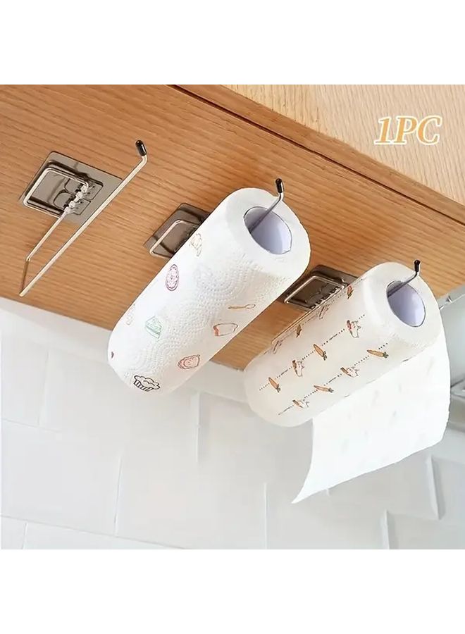 Silvery White Wall Mounted Toilet Paper Holder and Towel Rack Bathroom Kitchen Storage - Image 1