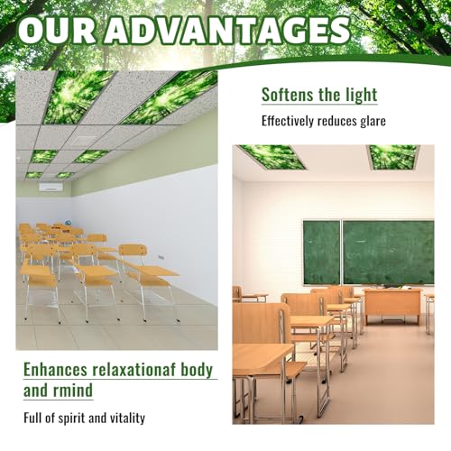 Hortsun Pack of 2 Fluorescent Light Covers 4 x 2 Feet Magnetic Ceiling Light Cover Room Supplies for Home Office(Spring Forest) - Image 5