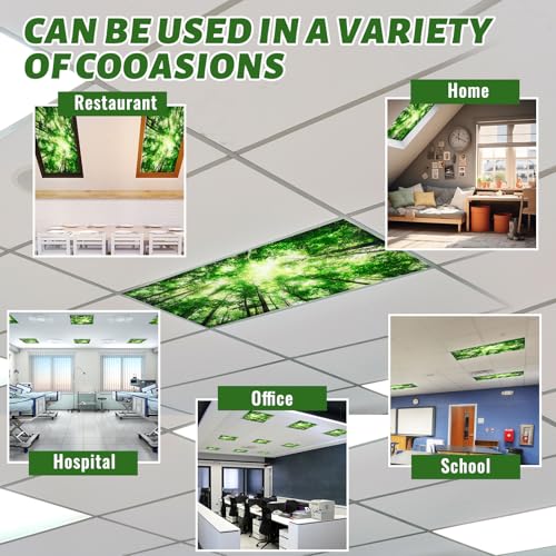 Hortsun Pack of 2 Fluorescent Light Covers 4 x 2 Feet Magnetic Ceiling Light Cover Room Supplies for Home Office(Spring Forest) - Image 4