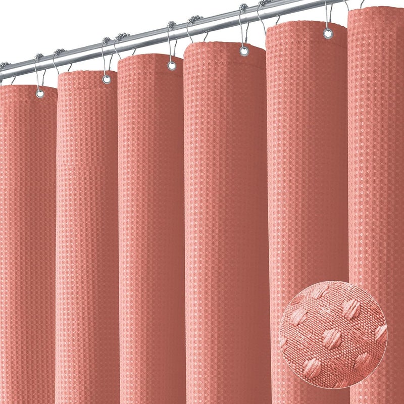 Dynamene ستارة دش دينامين طويلة جدًا - ستارة دش قماشية ثقيلة موزونة بنسيج الوافل بطول 96 بوصة للحمام، مجموعة ستائر حمام فندقية ثقيلة محايدة مع 12 خطافًا بلاستيكيًا، 72×96، مرجاني - Image 1