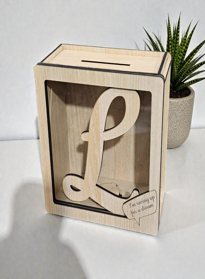 LACUM® Letter Piggy Bank – Custom Wooden Money Bank for Kids & Adults – Sunmica Coated Engineering Wood with Transparent Acrylic Front – Unique Gifts (Letter L) - Image 2