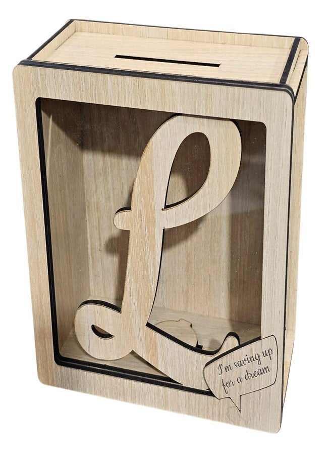 LACUM® Letter Piggy Bank – Custom Wooden Money Bank for Kids & Adults – Sunmica Coated Engineering Wood with Transparent Acrylic Front – Unique Gifts (Letter L) - Image 1