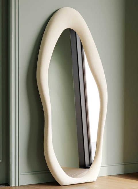 Nelly Velvet Full Length Mirror Leaning Against Wall Large Irregular Bedroom Mirror Floor Mirror Dressing Mirror Wall Mounted Mirror Offwhite Colour Size H180xW80cm