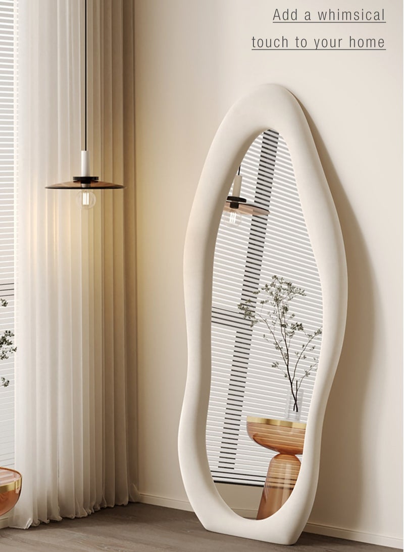 Nelly Velvet Full Length Mirror Leaning Against Wall Large Irregular Bedroom Mirror Floor Mirror Dressing Mirror Wall Mounted Mirror Offwhite Colour Size H180xW80cm