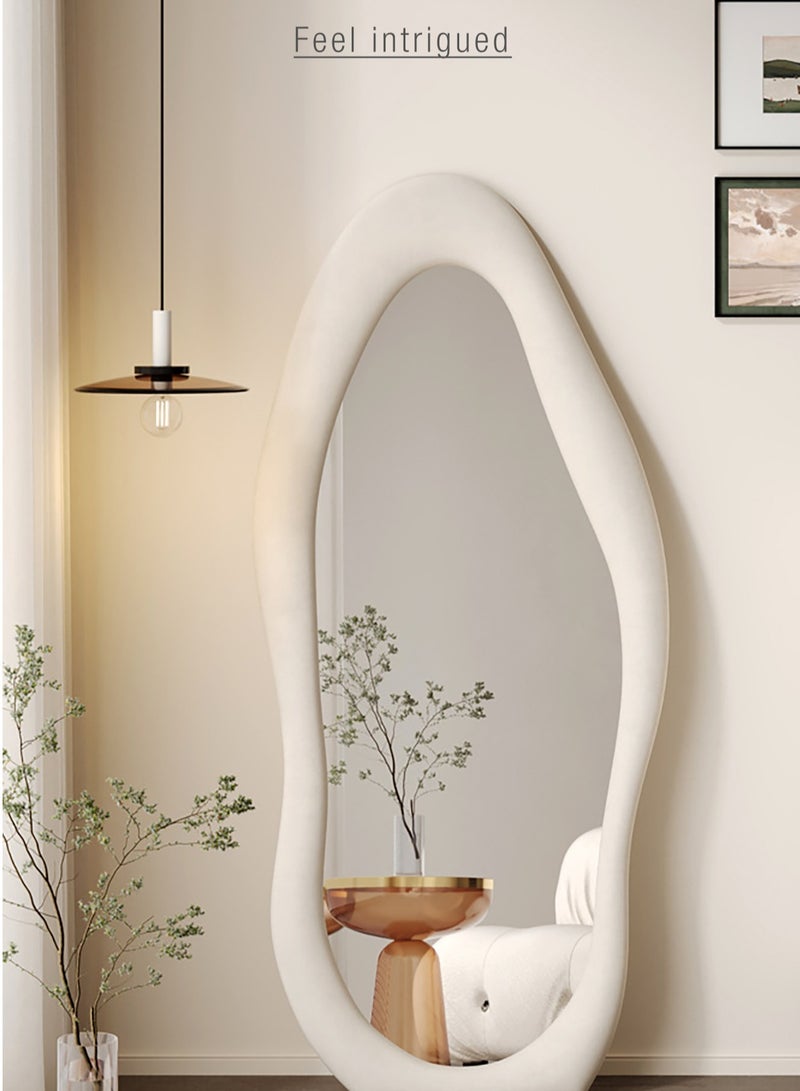 Nelly Velvet Full Length Mirror Leaning Against Wall Large Irregular Bedroom Mirror Floor Mirror Dressing Mirror Wall Mounted Mirror Offwhite Colour Size H180xW80cm