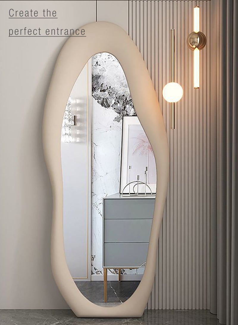 Nelly Velvet Full Length Mirror Leaning Against Wall Large Irregular Bedroom Mirror Floor Mirror Dressing Mirror Wall Mounted Mirror Offwhite Colour Size H180xW80cm