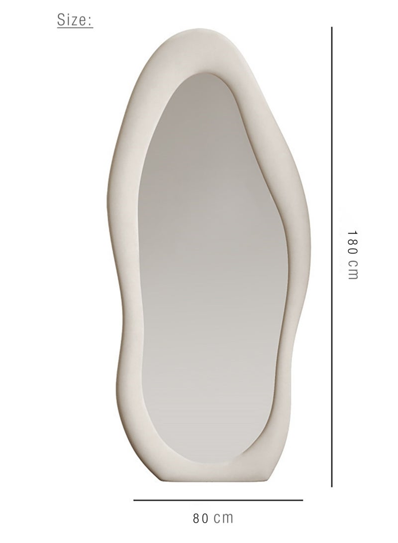 Nelly Velvet Full Length Mirror Leaning Against Wall Large Irregular Bedroom Mirror Floor Mirror Dressing Mirror Wall Mounted Mirror Offwhite Colour Size H180xW80cm