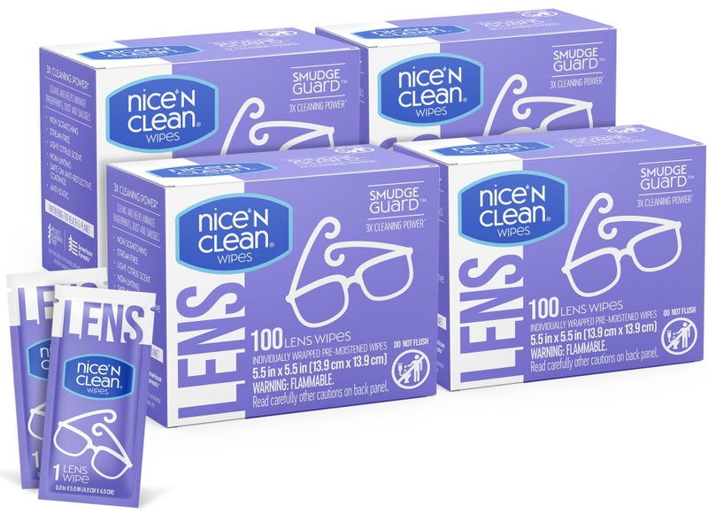 Nice 'N CLEAN SmudgeGuard Lens Wipes (400 Total Wipes) | Individually-Wrapped, Pre-Moistened, Ammonia-Free Lenses Wipes | Lens Cleaning Wipes for Eyeglasses, Camera Lens, Goggles, Sunglasses - Image 1