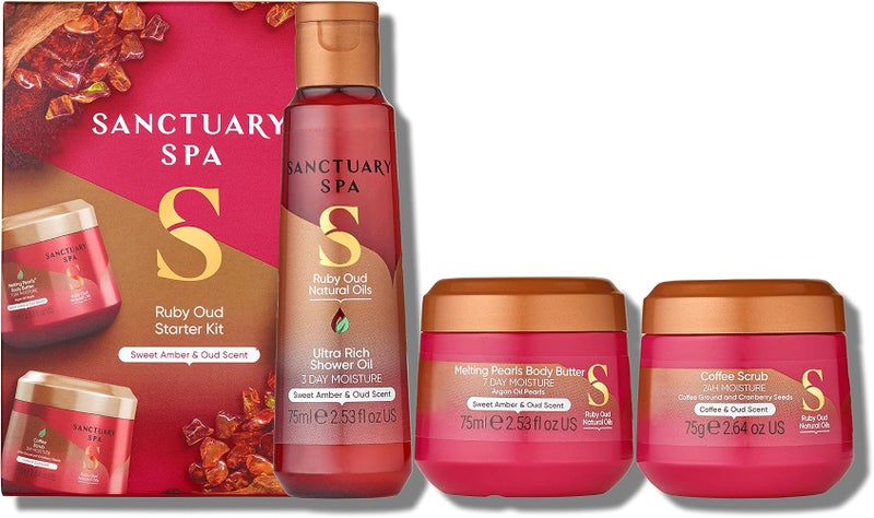 Sanctuary Spa Ruby Oud Starter Kit, Vegan Beauty, Gift For Women, Gift For Her, Womens Gift Sets, Body and Bath Set - Image 1