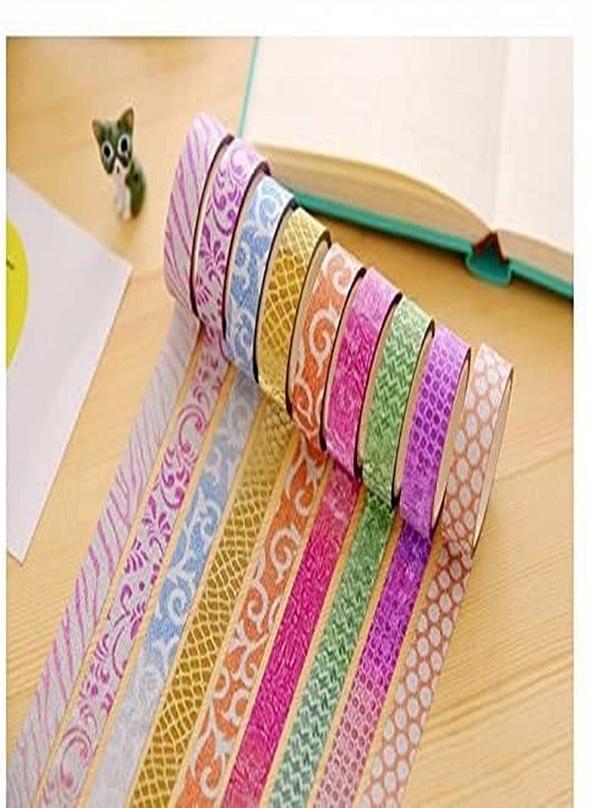 ABAJ colourful Decorative Adhesive Glitter Tape Rolls, Length 3m Each, Set of 10 (Colors As Per Availability) - Image 1