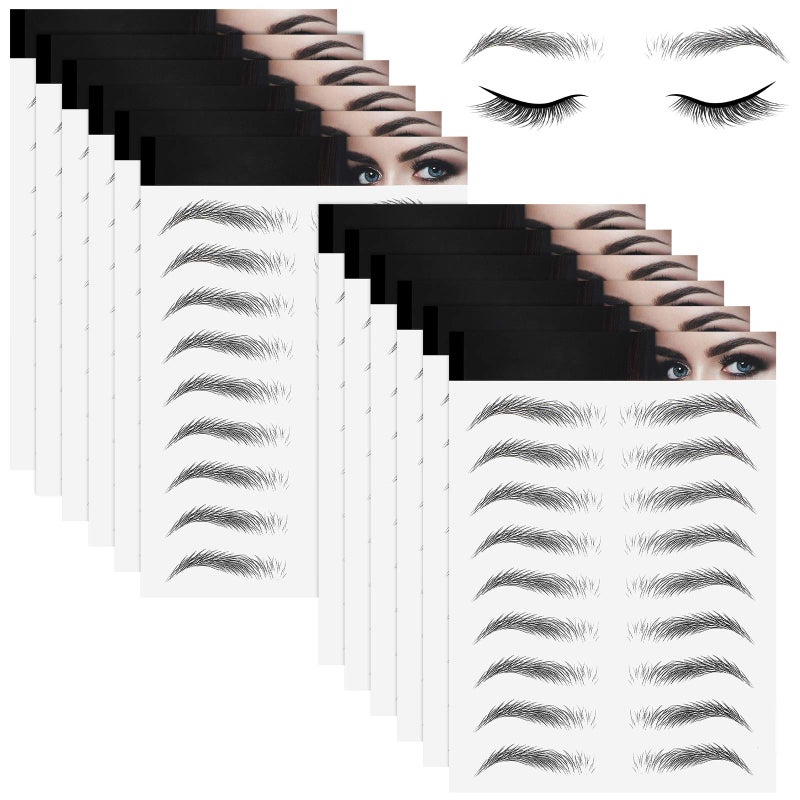 Maitys 12 Sheets 108 Pairs 4D Hair Like Waterproof Eyebrow Tattoos Stickers Temporary Transfer Brows Decal Peel off Fake Eyebrow Sticker Instant Authentic Brow Decal for WomenSimple Style