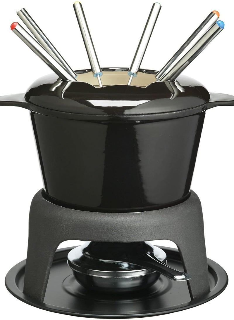 Generic Cast Iron Fondue Set Cheese Melting Pot Metal Stand with Stainless Steel Forks  - Image 1