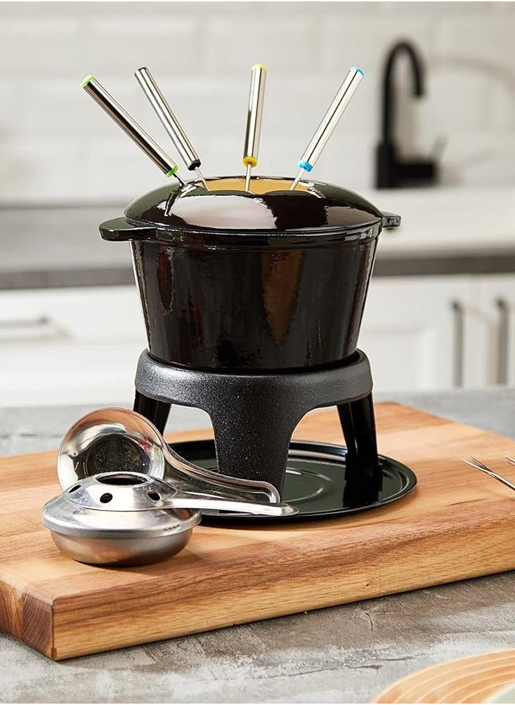 Generic Cast Iron Fondue Set Cheese Melting Pot Metal Stand with Stainless Steel Forks  - Image 2