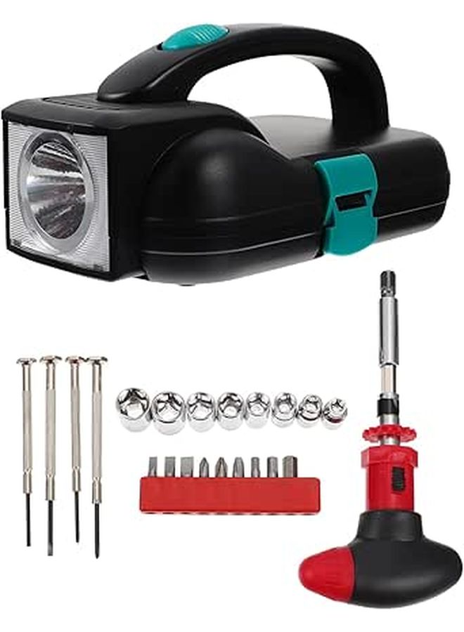 24pcs Multifunctional Black Flashlight Tool Set with Ratchet Handle for Camping Repair - Image 1