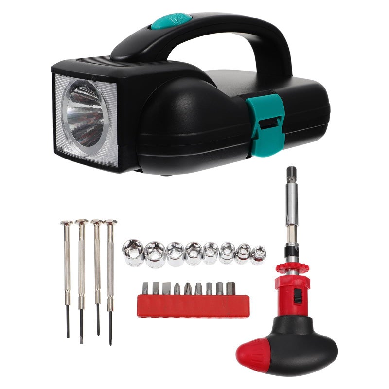 24pcs Multifunctional Black Flashlight Tool Set with Ratchet Handle for Camping Repair - Image 2