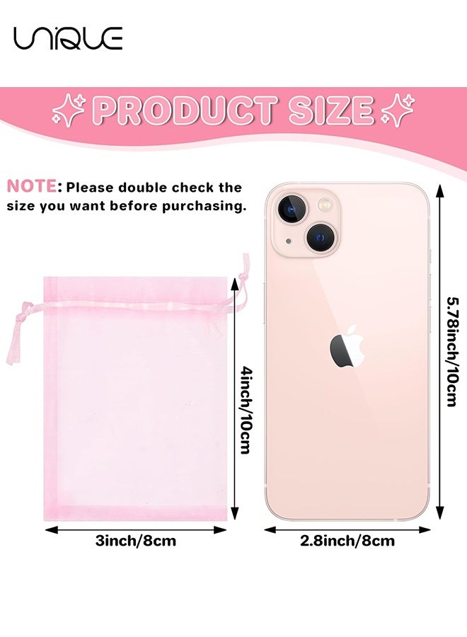 Unique 100Pcs Package 8 x 10CM Sheer Drawstring Organza Jewelry Pouches Wedding Party Favor Gift Bags, Little Mesh Gift Pouches Mini Candy Bags for Small Presents Jewelry Earrings（Pink） - Image 2